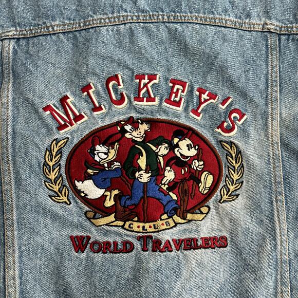Mickey Mouse Inc World Travelers REVERSIBLE Denim Vest Mens Medium Plaid Vtg 90s - Picture 5 of 13